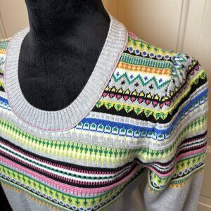 GAP Woodland Fair Isle Sz L Sweater Cotton Blend 3/4 Sleeves Gray Multi-Color